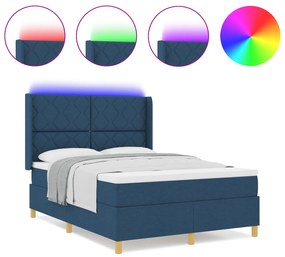 vidaXL Κρεβάτι Box Spring με Ματ και LED Μπλε 140x200 εκ Υφάδι