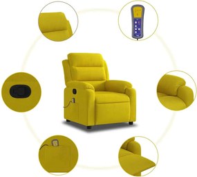 vidaXL Πολυθρόνα Μασάζ Ανακλινόμενη Κίτρινη Βελούδινη