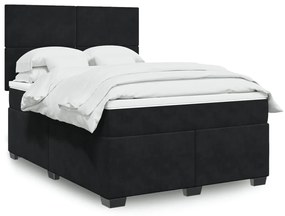 vidaXL Κρεβάτι Boxspring με Στρώμα Μαύρο 140x190 εκ. Βελούδινο