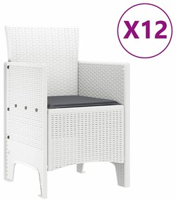 vidaXL Σέτ φαγητού για κήπο 13 pcs Λευκό Συνθετικό ράτταν και Μέταλλο