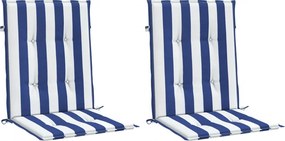 vidaXL Μαξιλάρια Καρέκλας Χαμ. Πλάτη 2 τεμ. Μπλε/Λευκά Ριγέ Υφασμάτινα