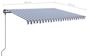 Τέντα Αυτόματη με LED &amp; Αισθ. Ανέμου Μπλε / Λευκό 4,5x3,5 μ. - Μπλε