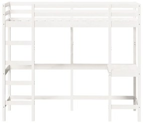 Κρεβάτι Υπερυψωμένο Λευκό 80x200εκ Μασίφ Ξύλο Πεύκου με Γραφείο - Λευκό
