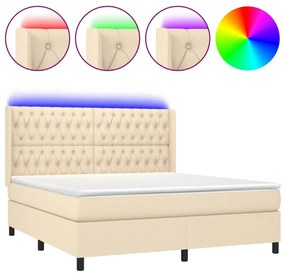 ΚΡΕΒΑΤΙ BOXSPRING ΜΕ ΣΤΡΩΜΑ &amp; LED ΚΡΕΜ 180X200 ΕΚ. ΥΦΑΣΜΑΤΙΝΟ 3138578