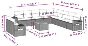 vidaXL Σετ Καναπέ Κήπου 12 τεμ. Μπεζ Συνθετικό Ρατάν με Μαξιλάρια