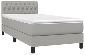 vidaXL Κρεβάτι Boxspring με Στρώμα Ανοιχτό Γκρι 100x200 εκ. Υφασμάτινο