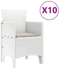 vidaXL Σετ Τραπεζαρίας Κήπου  11 τεμαχίων με Μαξιλάρια Λευκό Πολυ Ρατάν