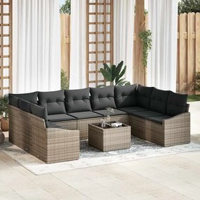vidaXL Σετ Καναπέ Κήπου 10 pcs Γκρι Πολυ ράταν