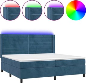 vidaXL Κρεβάτι Boxspring με Στρώμα &amp; LED Σκ. Μπλε 200x200εκ. Βελούδινο