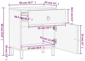 Κομοδίνο 50 x 33 x 60 εκ. από Μασίφ Ξύλο Μάνγκο - Καφέ