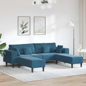 vidaXL Βελούδινος καναπές με μαξιλάρι 3 pcs Μπλε 208 εκ. Βελούδο