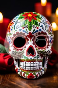 Intra Συλλεκτικό Ξύλινο Παζλ Plywood  4mm - Πολύχρωμο Sugar Skull για την Ημέρα των Νεκρών Σε Ξύλινο Κουτί - Διαστάσεις: 10x10 cm – 25 κομμάτια