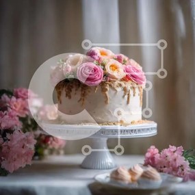 Σετ των 2 Intra Συλλεκτικό Ξύλινο Παζλ Plywood  4mm - Λευκό κέικ με ροζ τριαντάφυλλα και επιδόρπια Σε Ξύλινο Κουτί - Διαστάσεις: 10x10 cm – 25 κομμάτια