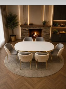 Stewehome Τραπέζι Oslo και 6 Κρεμ και γκρι καρέκλες Zen