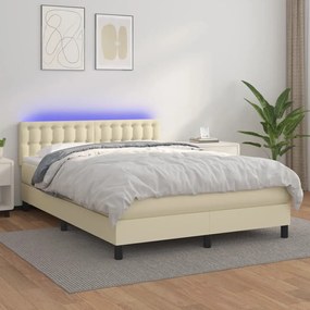 vidaXL Κρεβάτι Boxspring με Στρώμα &amp; LED Κρεμ 140x190 εκ. Συνθ. Δέρμα