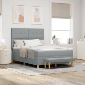 vidaXL Κρεβάτι Box Spring με στρώμα και πάγκο Ανοιχτό Γκρι 140x190 εκ Υφάσμα