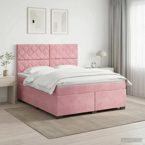 vidaXL Κρεβάτι box spring με στρώμα Ροζ 140 x 200 cm Βελούδο