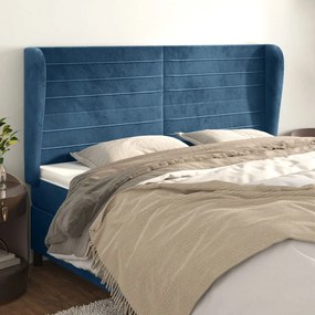 Κεφαλάρι με Πτερύγια Σκούρο Μπλε 163x23x118/128 εκ. Βελούδινο - Μπλε