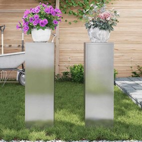 vidaXL Βάση φυτών 2 pcs Ασημί 24 x 24 x 75 εκ. Ανοξείδωτο ατσάλι