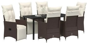 vidaXL Σέτ φαγητού για κήπο με μαξιλάρι 7 pcs Καφέ Πολυ ράταν