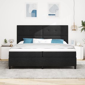 vidaXL Κρεβάτι box spring με στρώμα και φως LED σε μαύρο, 200 x 200 εκ. από ύφασμα