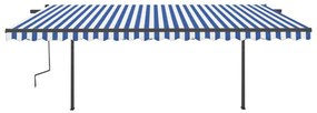 vidaXL Τέντα Συρόμενη Αυτόματη με Στύλους Μπλε / Λευκό 5 x 3 μ.