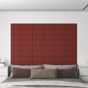 Πάνελ Τοίχου 12 τεμ. Μπορντό 30x15 εκ. 0,54 μ² Συνθετικό Δέρμα - Κόκκινο