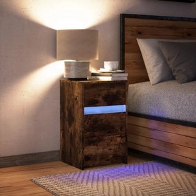 vidaXL Κομοδίνο με Φώτα LED Καπνιστή Δρυς Επεξεργασμένο Ξύλο