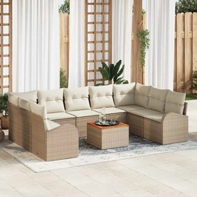 vidaXL Σετ Καναπέ Κήπου με μαξιλάρι 10 pcs Μπεζ Πολυ ράταν