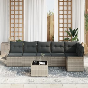 vidaXL 7 Τεμαχίων Σετ Καναπέ Κήπου με Μαξιλάρια Γκρι Πολυ Ρατάν