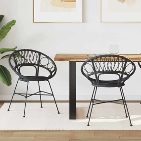 vidaXL Καρέκλα τραπεζαρίας 2 pcs Καλάμι και Σίδερο Μαύρο