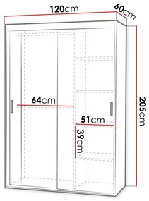 Ντουλάπα Miami 242, Άσπρο, 205x120x60cm, 118 kg, Πόρτες ντουλάπας: Ολίσθηση, Αριθμός ραφιών: 4, Αριθμός ραφιών: 4 | Epipla1.gr