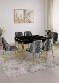 Stewehome Σετ Τραπεζαρίας 6 Ατόμων Kelebek MDF Μαύρο 132x80x75 cm