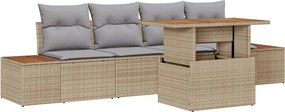 vidaXL Σετ Καναπέ Κήπου με αποθήκευση 5 pcs Μπεζ Πολυ ράταν