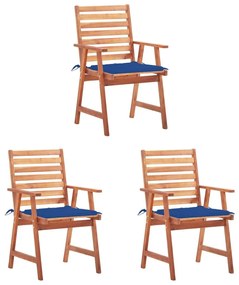 Καρέκλες Τραπεζαρίας Εξ. Χώρου 3 τεμ. Ξύλο Ακακίας με Μαξιλάρια - Μπλε