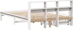 vidaXL Κρεβάτι Βιβλιοθήκη Χωρίς Στρώμα Λευκό 135x190 εκ Μασίφ Πεύκο