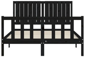 vidaXL Πλαίσιο Κρεβατιού με Κεφαλάρι Μαύρο 140x190 εκ. Μασίφ Ξύλο