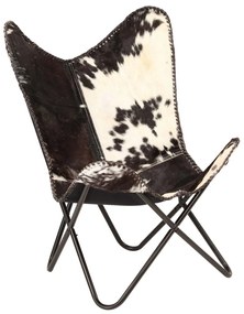 246390 vidaXL Καρέκλα Πεταλούδα Ασπρόμαυρη από Γνήσιο Δέρμα Κατσίκας   Μαύρο, 1 Τεμάχιο