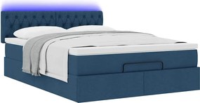 vidaXL Οθωμανικό κρεβάτι με στρώμα &amp; LEDs Μπλε 140x200cm ύφασμα