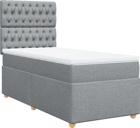 vidaXL Κρεβάτι Boxspring με Στρώμα Ανοιχτό Γκρι 90x200 εκ. Υφασμάτινο