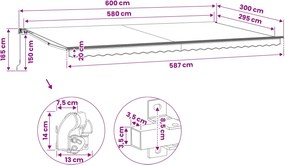 vidaXL Τέντα Αναδιπλούμενη Χειροκίνητη Κίτρινη/Λευκή 600 εκ.