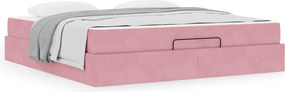 vidaXL Σκελετός κρεβατιού με στρώμα 2 pcs Ροζ Βελούδο