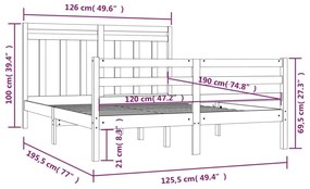 vidaXL Πλαίσιο Κρεβατιού 120 x 190 εκ. από Μασίφ Ξύλο Small Double