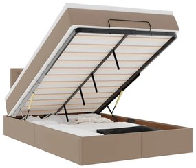VidaXL Οθωμανικό κρεβάτι με στρώματα & LEDs Cappuccino Faux Leather