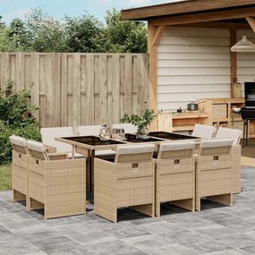 vidaXL Σετ Τραπεζαρίας Κήπου 11 τεμ. Μπεζ Συνθετικό Ρατάν με Μαξιλάρια