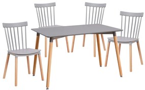 Σετ Τραπεζαρία (4+1) ArteLibre OWLET Γκρι/Φυσικό PP/MDF/Ξύλο 120x80x74cm