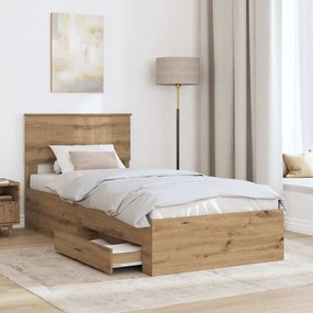 vidaXL Σκελετός Κρεβατιού Artisan Δρυς 90 x 190 cm Επεξεργασμένο Ξύλο