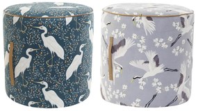Υποπόδια DKD Home Decor Μπλε Λευκό Πράσινο Ξύλο Βελούδο Πουλί Ανατολικó 35 x 35 x 35 cm (x2)