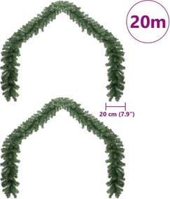vidaXL Χριστουγεννιάτικη στεφάνη 2 pcs Πράσινο 20 m PVC