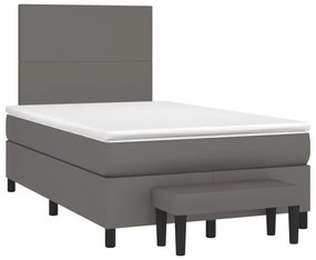 Κρεβάτι Boxspring με Στρώμα Γκρι 120x200εκ. από Συνθετικό Δέρμα - Γκρι